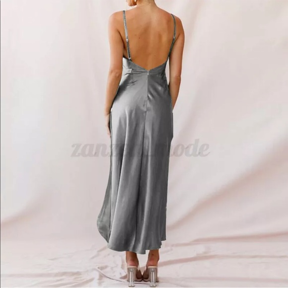 Spaghetti Strap Ruffled Skirt High-Slit Dress Grape